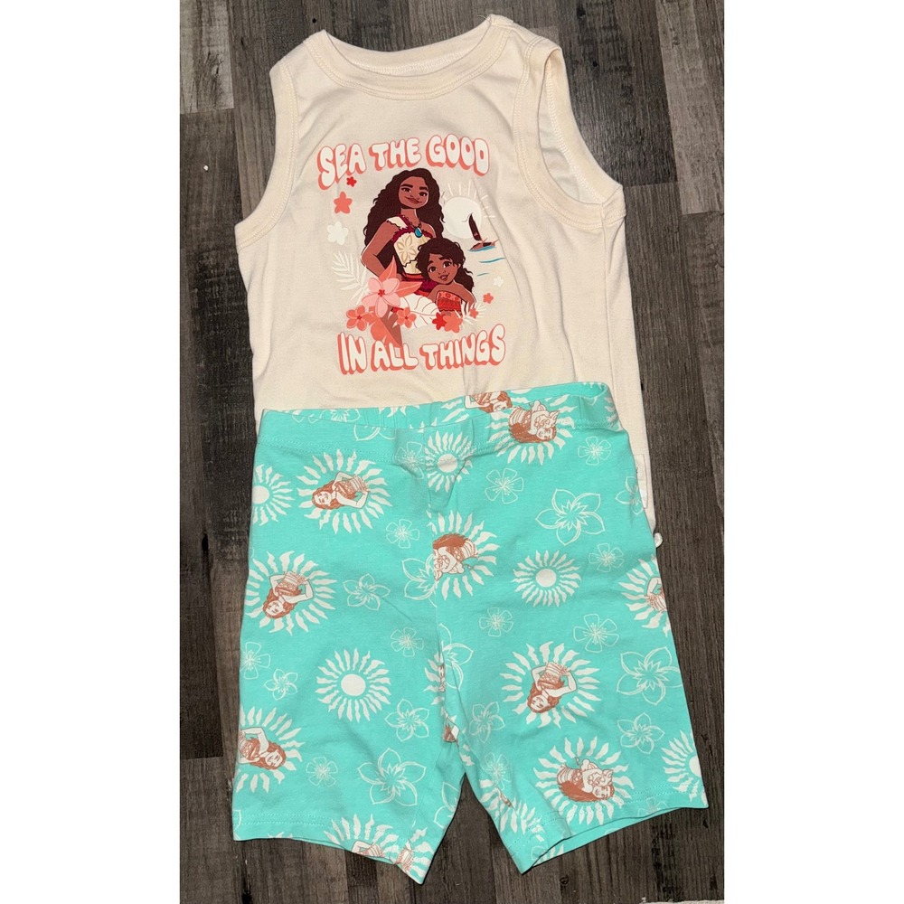 Disney Moana 2 Girls Tank Top and Biker Shorts Set Teal Cream Size Medium 8